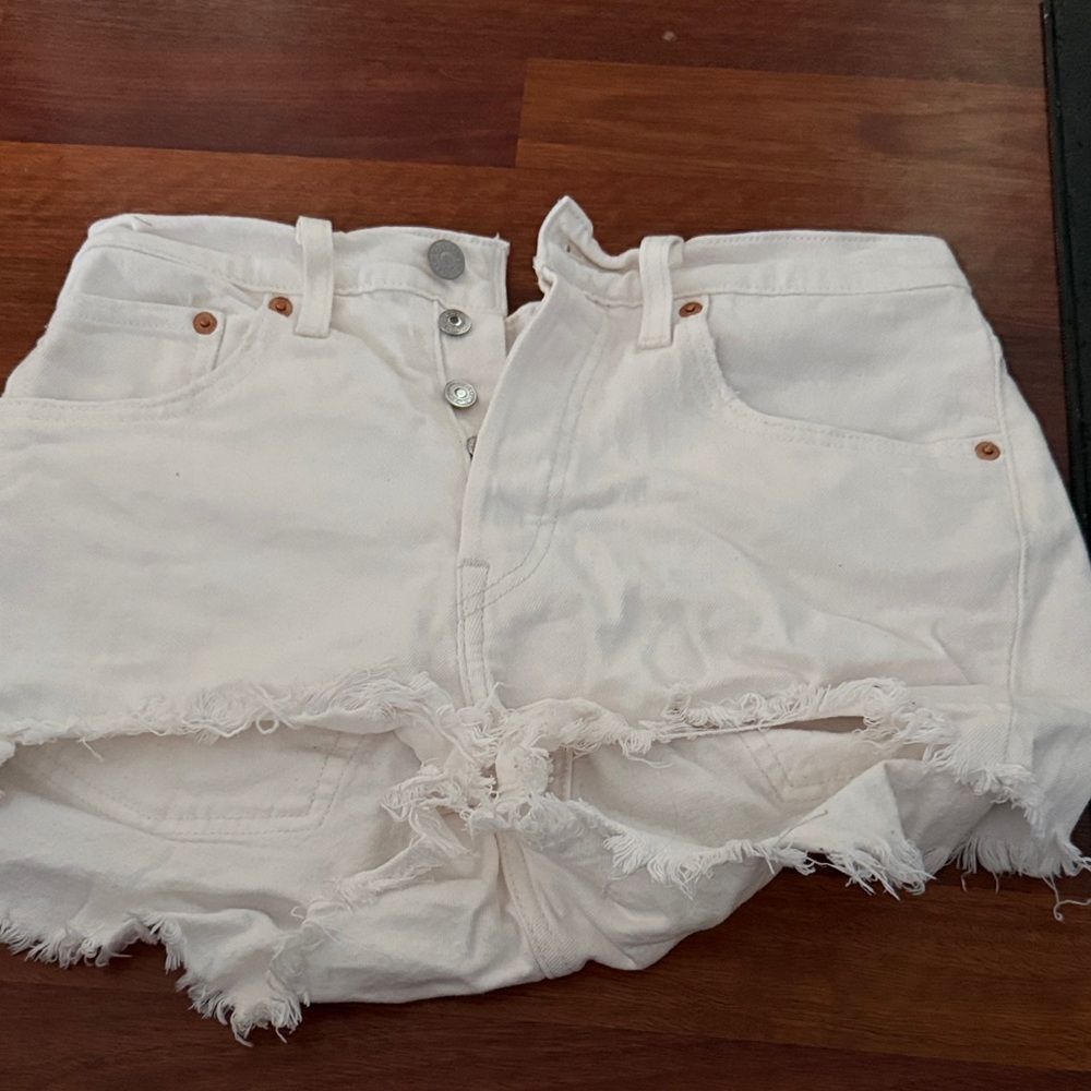 White Frayed Hem Women Shorts